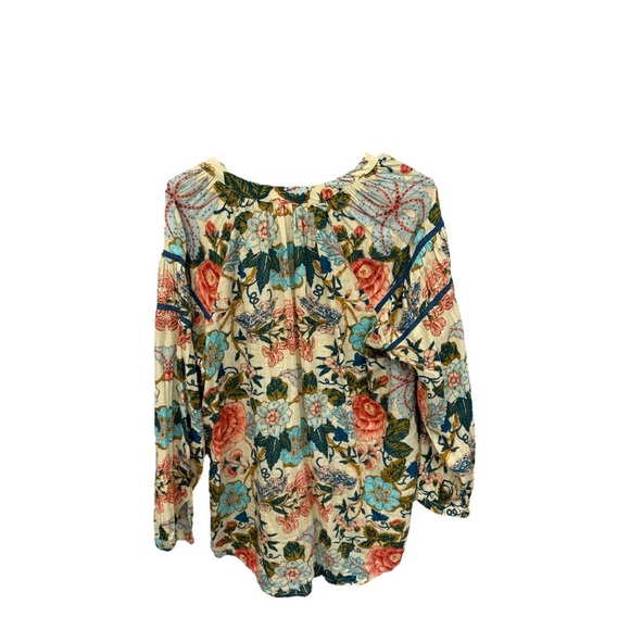 Soft Surroundings Women's Ecru Multi Floral Button-Up Bisonette Gauze size Large - Picture 3 of 7